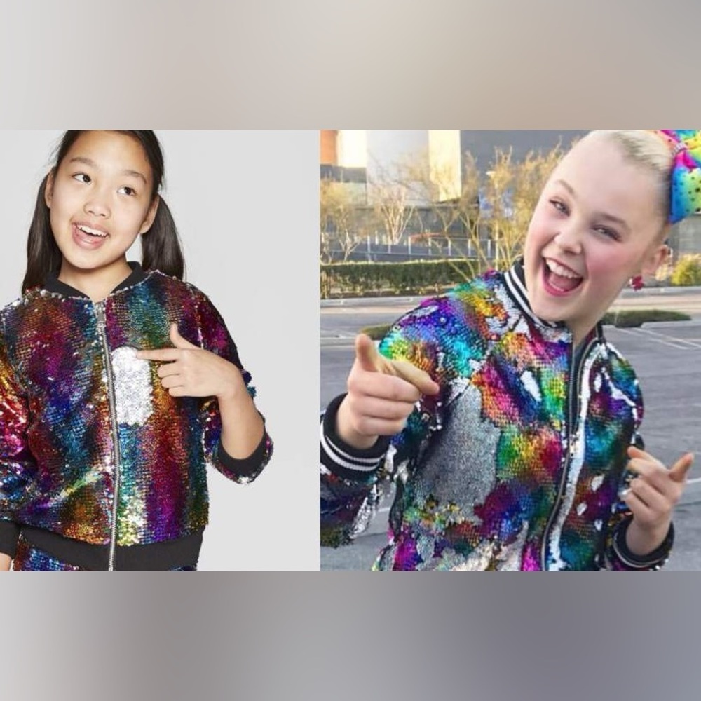 Girls Sequin Rainbow Bomeber Jacket Size 10/12 L